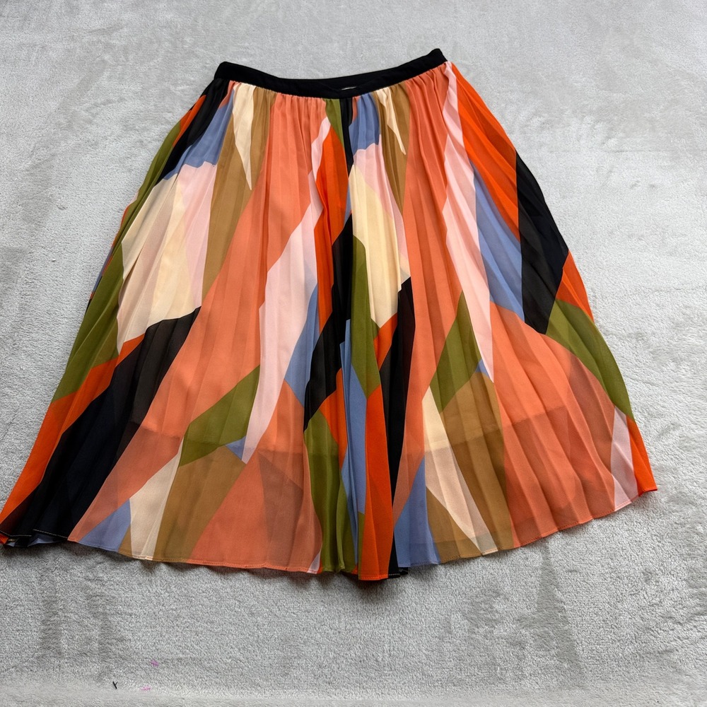 AnthroHD in Paris Pleated Skirt Women 4 Multicolor Geometric Abstract Midi Flowy